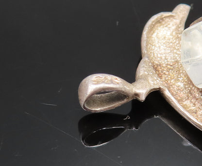 925 Sterling Silver  Vintage Parent & Baby Dolphin Quartz Pendant  PT21003