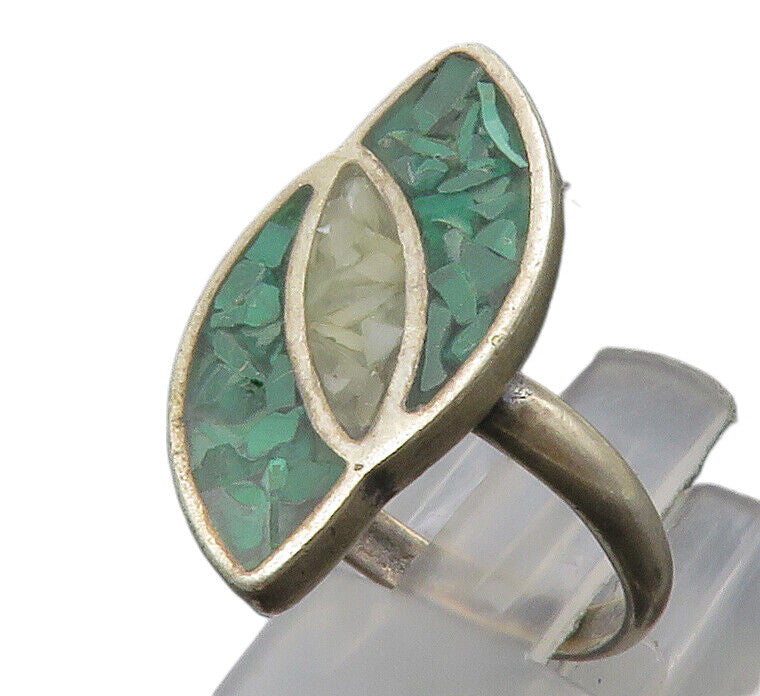 SOUTHWESTERN 925 Silver Vintage Crushed Turquoise Band Ring Sz 4 RG13507