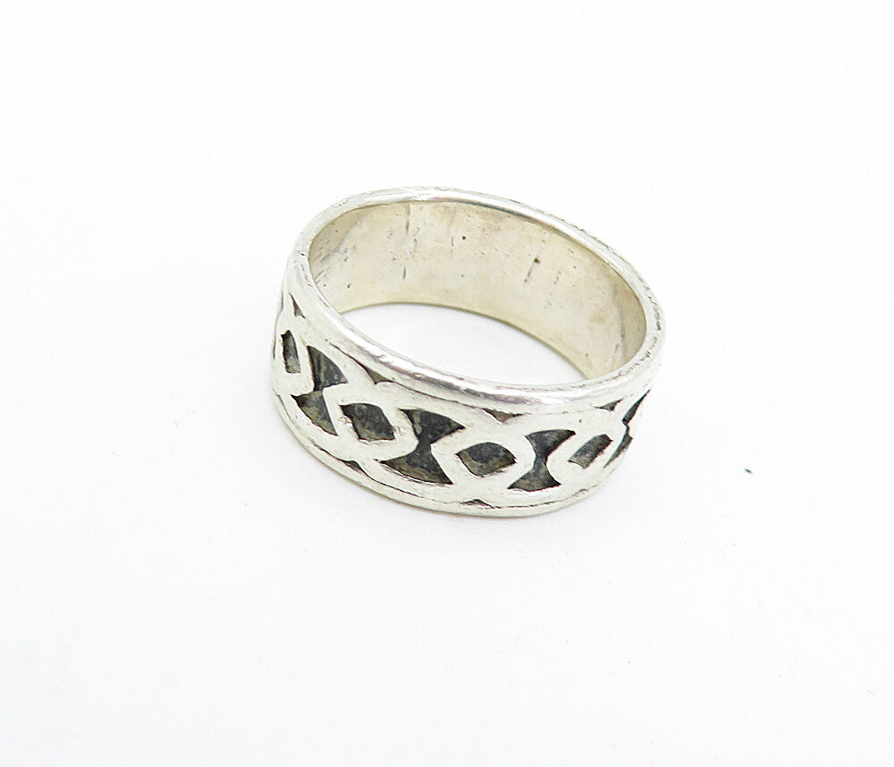925 Sterling Silver  Vintage Antique Oxidized Pattern Band Ring Sz 6  RG5009