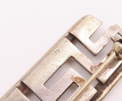 925 Sterling Silver  Vintage Carved Beaded Maze Pattern Brooch Pin  BP9615