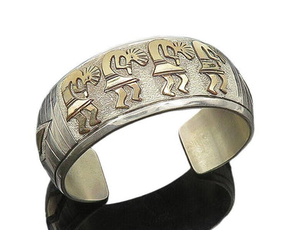 MARK YAZZIE NAVAJO 925 Silver & 12K GOLD  Vintage Kokopelli  Bracelet  BT8215