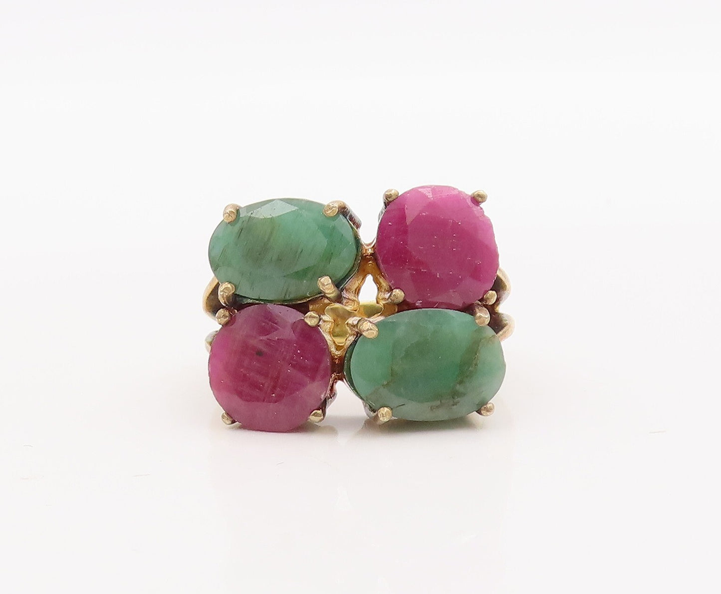 925 Sterling Silver Vintage Ring Gold Plated Ruby & Emerald  Sz 7  RG29824