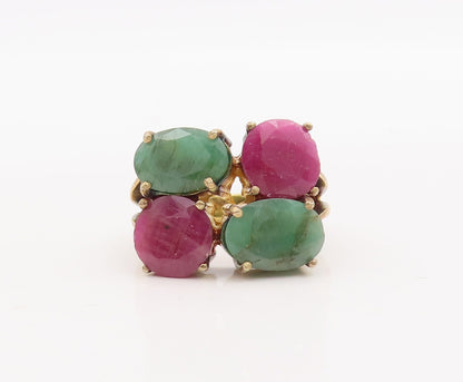 925 Sterling Silver Vintage Ring Gold Plated Ruby & Emerald  Sz 7  RG29824