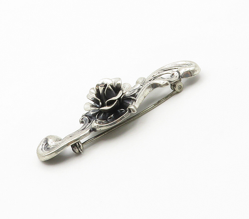 JEWEL ART 925 Sterling Silver  Vintage Rose Flower Swirl Brooch Pin  BP6144