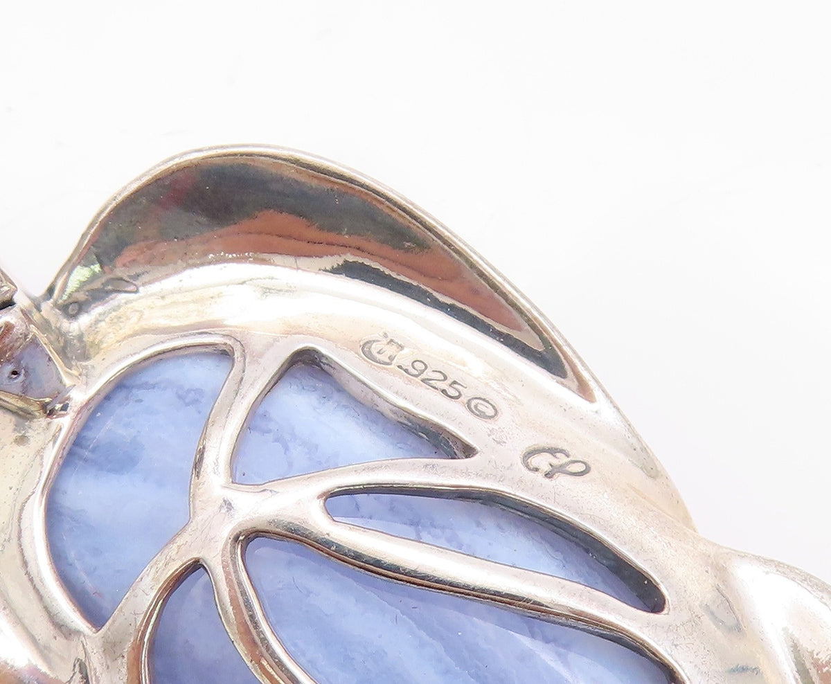925 Sterling Silver Vintage Pendant CAROLYN POLLACK Floral Laced Agate  PT24197