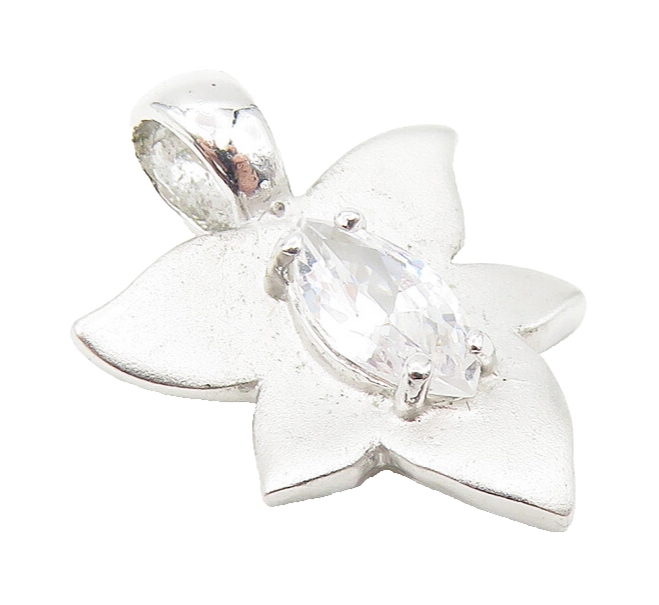 925 Sterling Silver  Marquise Cut Cubic Zirconia Floral Leaf Pendant  PT8712