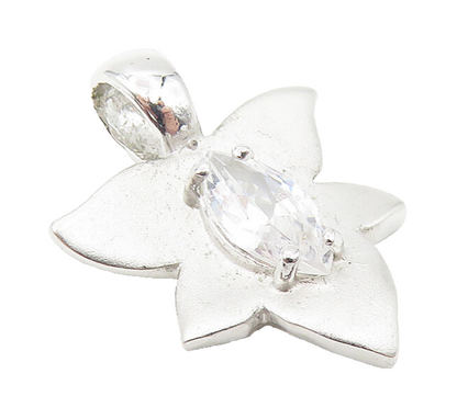 925 Sterling Silver  Marquise Cut Cubic Zirconia Floral Leaf Pendant  PT8712