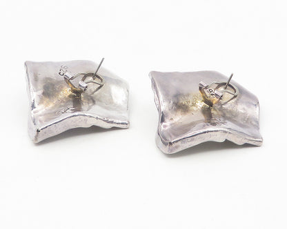 925 Sterling Silver  Vintage Modernist Sculpted Hollow Drop Earrings  EG6185