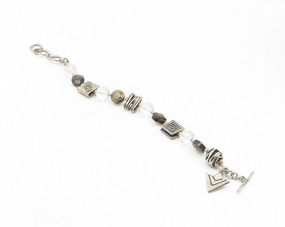 SILPADA 925 Silver  Vintage Smoky & White Topaz Beaded Chain Bracelet  BT4515