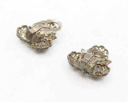 GERMANY 925 Silver  Vintage Dark Tone Floral Motif Non Pierce Earrings  EG7011