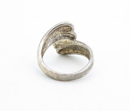 925 Sterling Silver  Vintage Dark Tone Fluted Bypass Band Ring Sz 6.5  RG5004