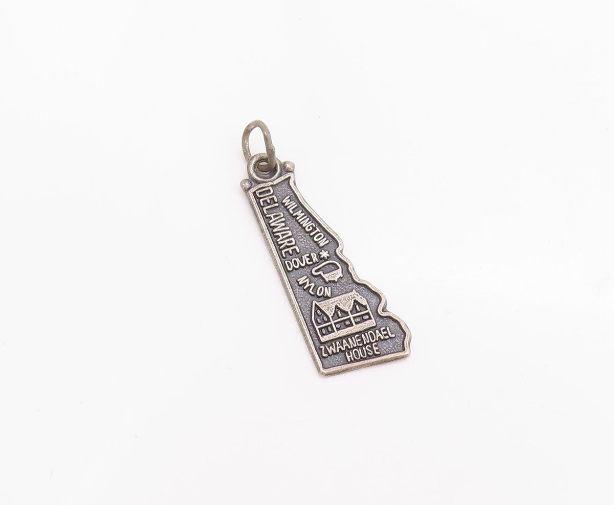 925 Sterling Silver Vintage Pendant Historic Delaware State Map Charm  PT24775