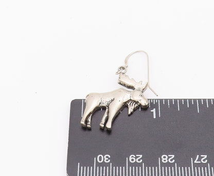 925 Sterling Silver Vintage Earrings Minimalist Carved Moose Drop  EG12823