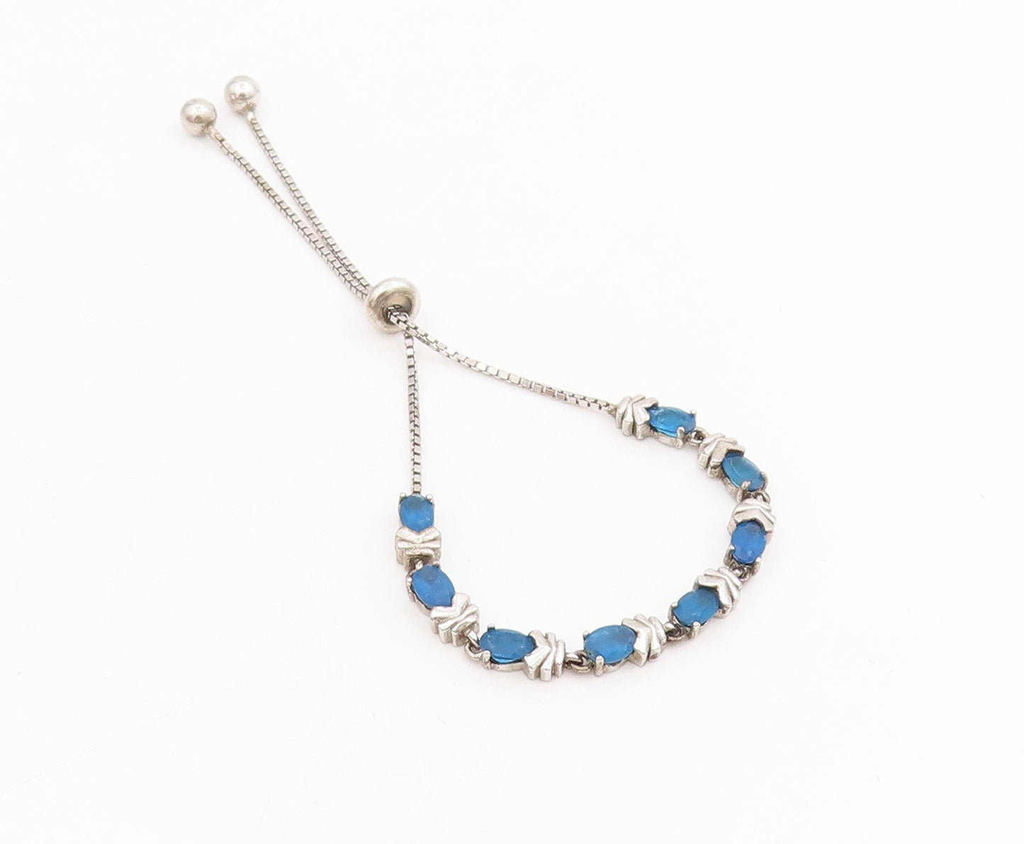 925 Sterling Silver Vintage Bracelet Classic Oval Cut Blue Topaz Link  BT11547