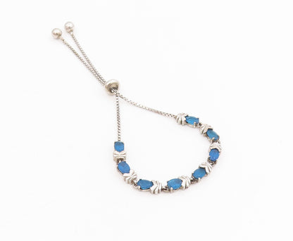 925 Sterling Silver Vintage Bracelet Classic Oval Cut Blue Topaz Link  BT11547