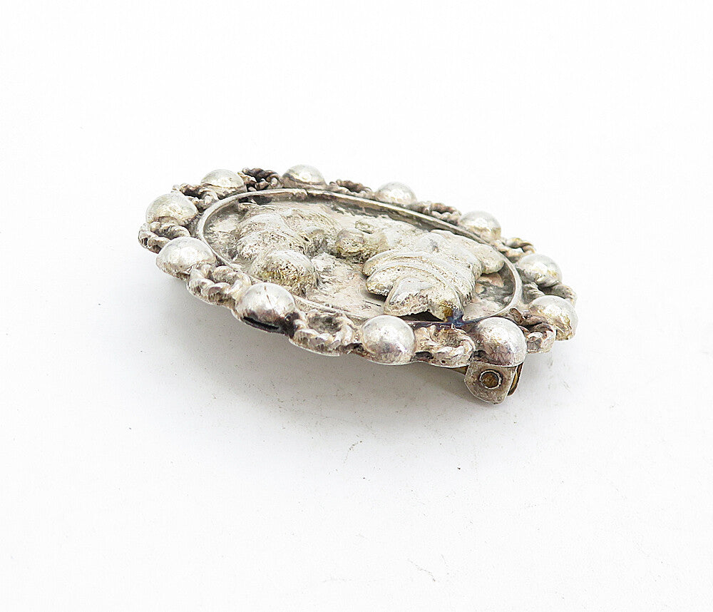 MEXICO 925 Sterling Silver  Vintage Couple Dome Twist Border Brooch Pin BP1966