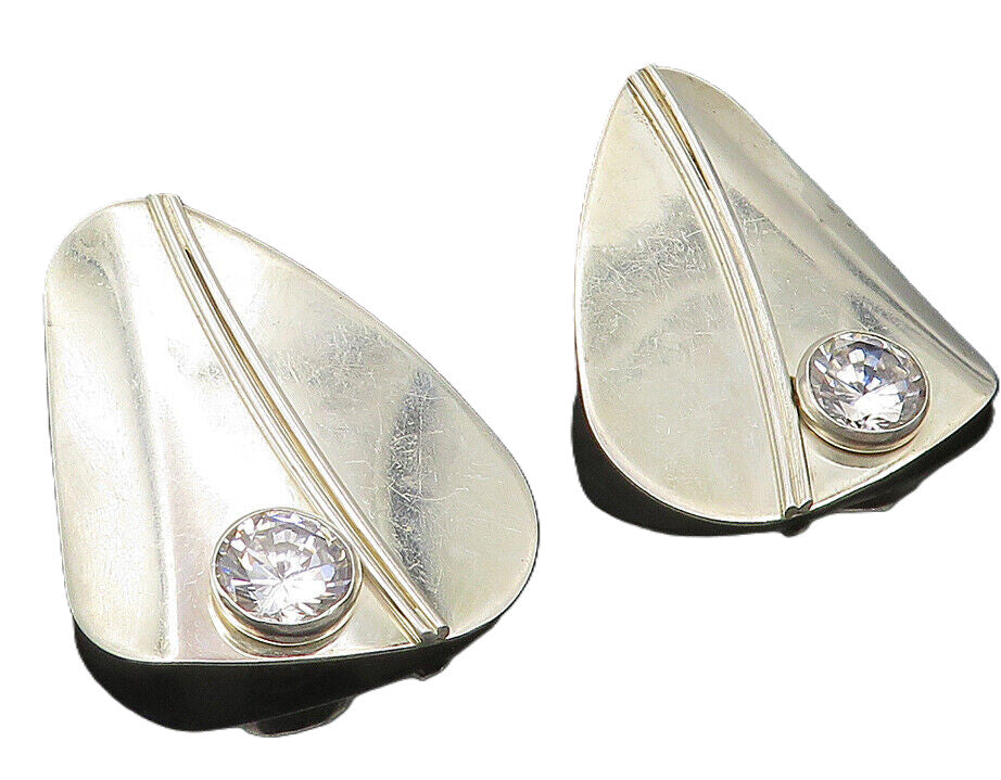 925 Sterling Silver  Vintage Cubic Zirconia Shiny Non Pierce Earrings  EG5712