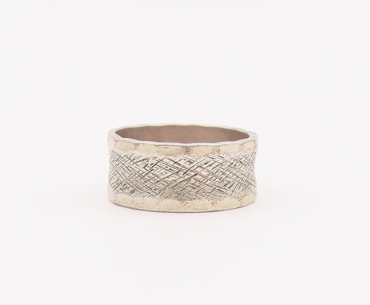 925 Sterling Silver Vintage Ring Minimalist Antique Carved Edge  Sz 6.5  RG28091