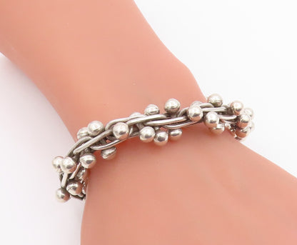925 Sterling Silver Vintage Bracelet Modernist Twisted Bar & Ball Chain  BT11958