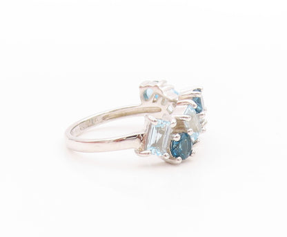 925 Sterling Silver Vintage Ring Two Shape Topaz Wavy Accent Band  Sz 7  RG33534