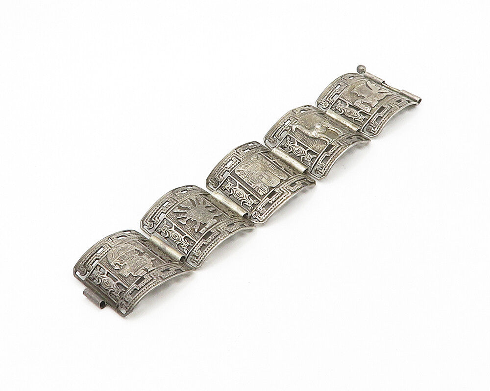 FS MEXICO 925 Sterling Silver  Vintage Warrior Panel Chain Bracelet  BT7737