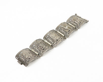 FS MEXICO 925 Sterling Silver  Vintage Warrior Panel Chain Bracelet  BT7737