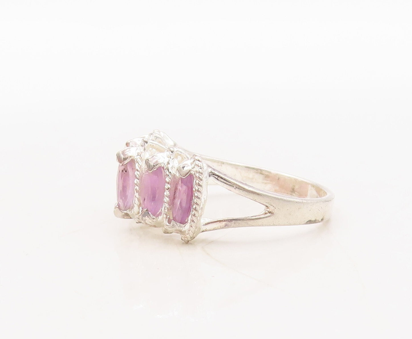 925 Sterling Silver Vintage Ring Marquise Cut Amethyst Halo CZ  Sz 7  RG31091