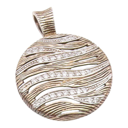 925 Sterling Silver  Vintage Shiny Topaz Textured Pattern Pendant  PT19676