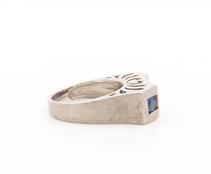925 Sterling Silver Vintage Ring Round Dark Blue CZ Inlay  Sz 5  RG32787