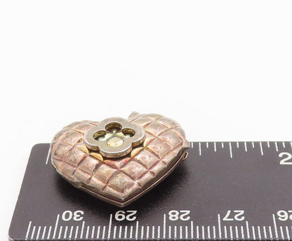 925 Sterling Silver Vintage Pendant Box Carved Flower On Heart (OPENS)  PT23480