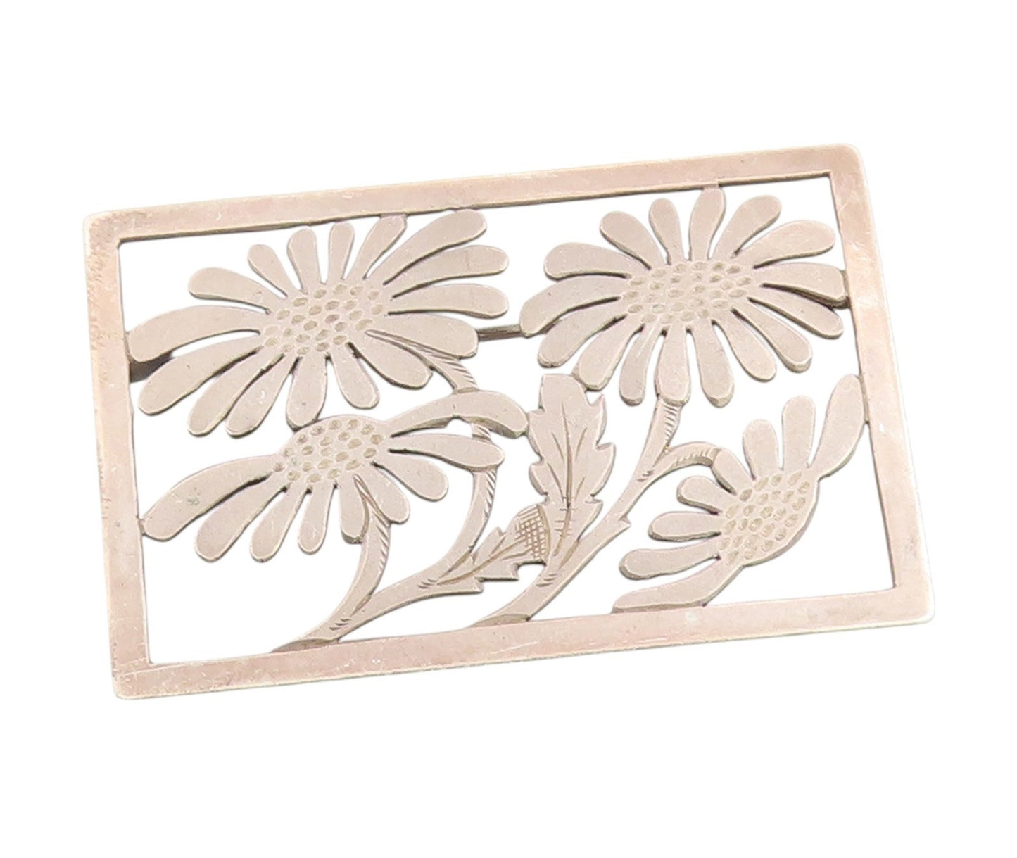 925 Sterling Silver Vintage Brooch EUROPE Daisy Trivet Floral Frame Pin  BP11965