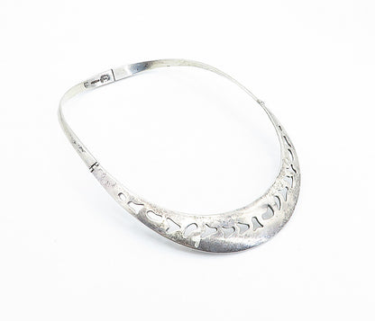 TAXCO MEXICO 925 Silver  Vintage Smooth Cutout Pattern Collar Necklace  NE1169