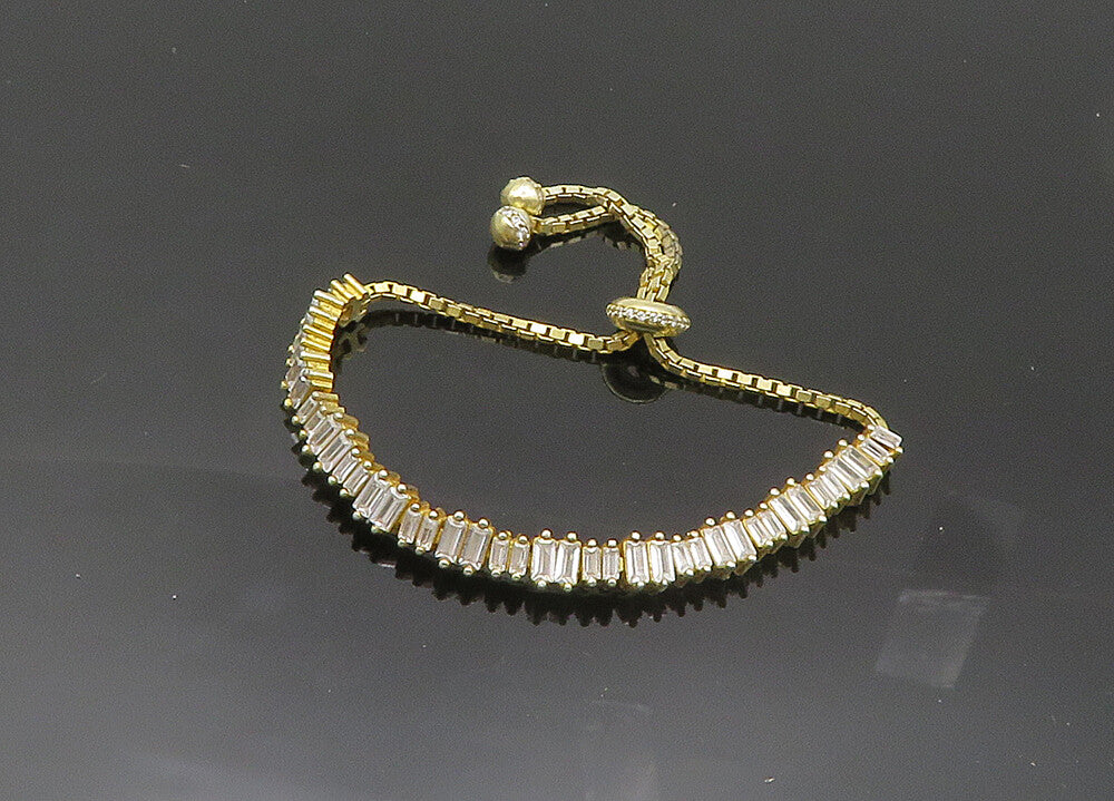 925 Sterling Silver  Vintage Shiny Topaz Gold Plated Chain Bracelet  BT8166