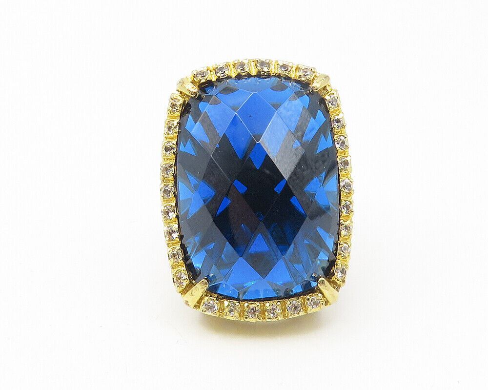 925 Sterling Silver  Designer Elongated Gold Plated Cocktail Ring Sz 7 RG11207