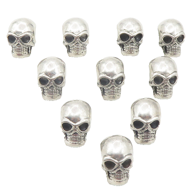 925 Sterling Silver  Vintage Lot Of 10 Shiny Skull Head Slide Pendants  PT9514
