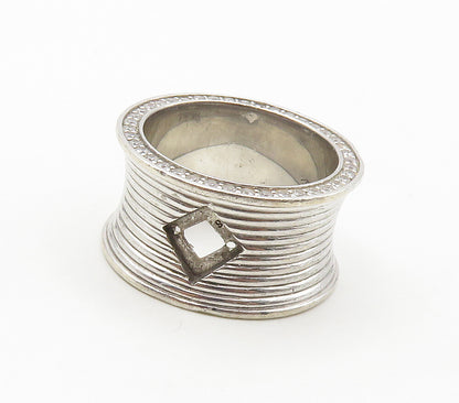 BELLE ETOILE 925 Silver  Cubic Zirconia Concave Ribbed Band Ring Sz 9  RG15953
