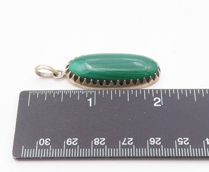 925 Sterling Silver  Vintage Cabochon Cut Malachite Oblong Pendant  PT16351
