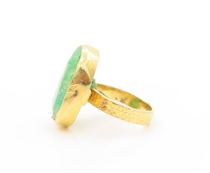 925 Sterling Silver Vintage Ring Gold Plated Green Solar Quartz  Sz 8  RG32773