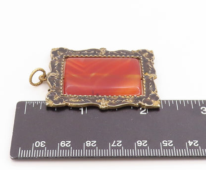 925 Sterling Silver Vintage Pendant Gold Plated Carnelian Spinner Fob  PT26075