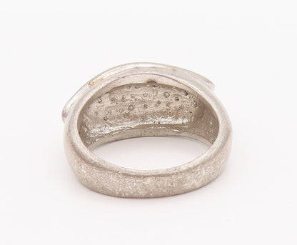 925 Sterling Silver Vintage Ring Solid Leaf Carved Inlay CZ  Sz 7  RG28363