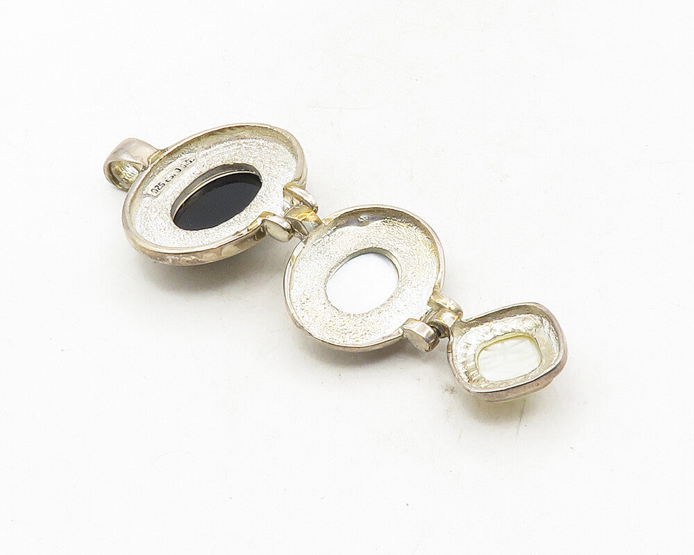 ESPO SIG 925 Silver  Vintage Mother Of Pearl Abalone & Onyx Pendant  PT7869