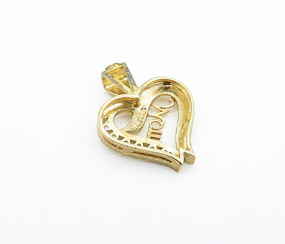 925 Sterling Silver  Cubic Zirconia Gold Plated Mom Love Heart Pendant  PT3055