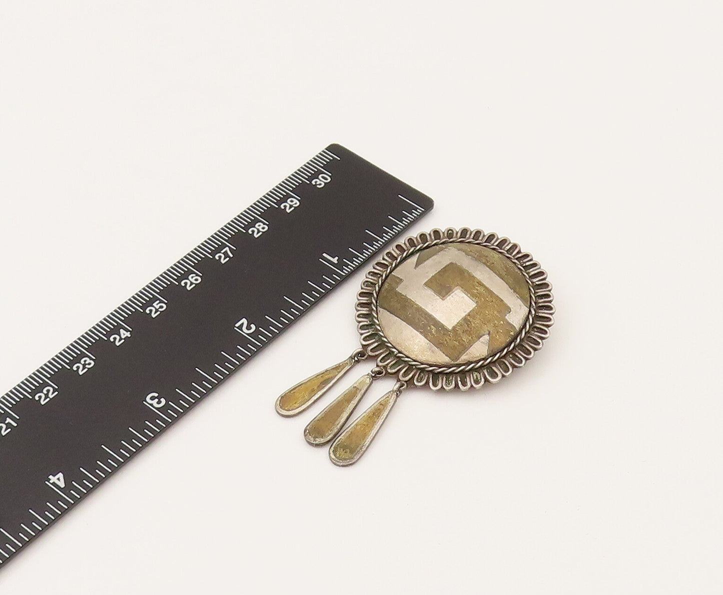 FEDERICO JIMENEZ 925 Silver  Vintage Two Tone Maze Dangle Brooch Pin  BP10278