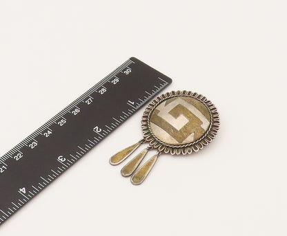 FEDERICO JIMENEZ 925 Silver  Vintage Two Tone Maze Dangle Brooch Pin  BP10278
