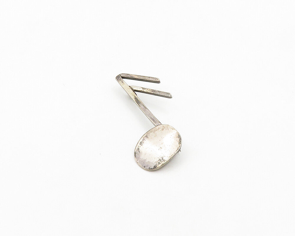 925 Sterling Silver  Vintage Dark Tone Music Sixteenth Note Brooch Pin  BP7664
