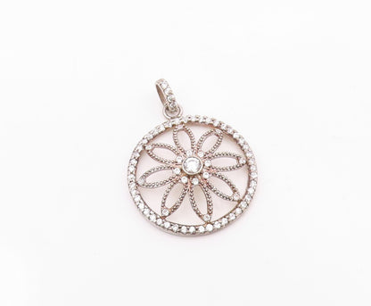 925 Sterling Silver  Vintage Cubic Zirconia Open Flower Motif Pendant  PT18476