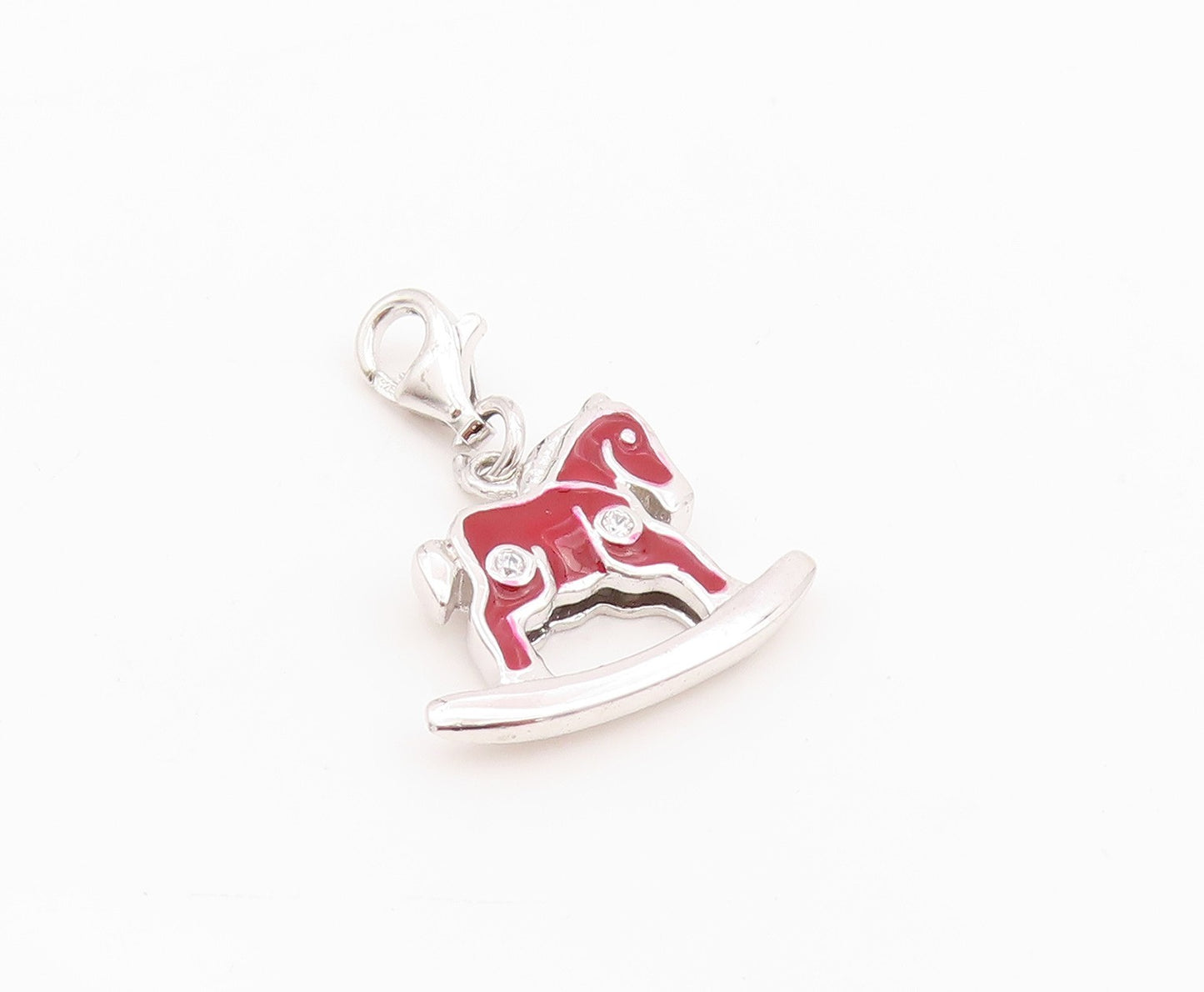 925 Sterling Silver Vintage Pendant Topaz Enameled Rocking Horse Chair  PT24270