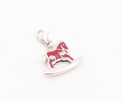 925 Sterling Silver Vintage Pendant Topaz Enameled Rocking Horse Chair  PT24270