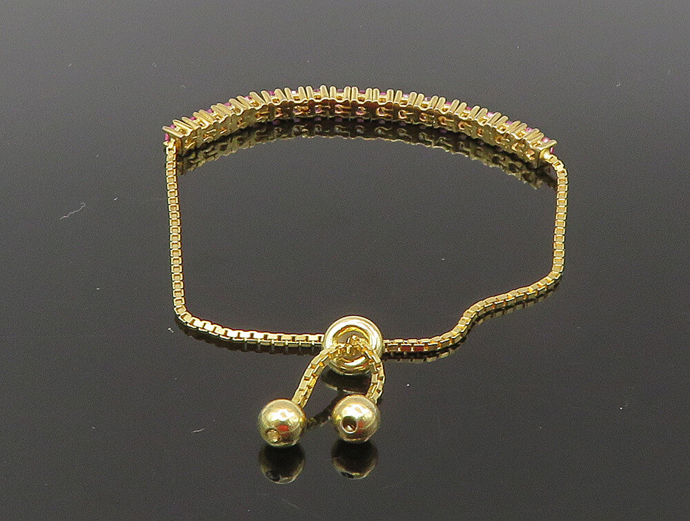Gold Over 925 Silver  Cubic Zirconia Adjustable Child Box Chain Bracelet BT1107