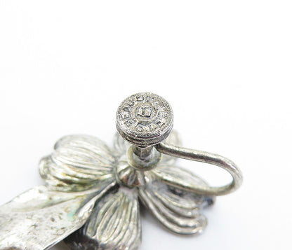 BEAU 925 Sterling Silver  Vintage Etched Flower Non Pierce Earrings  EG2899